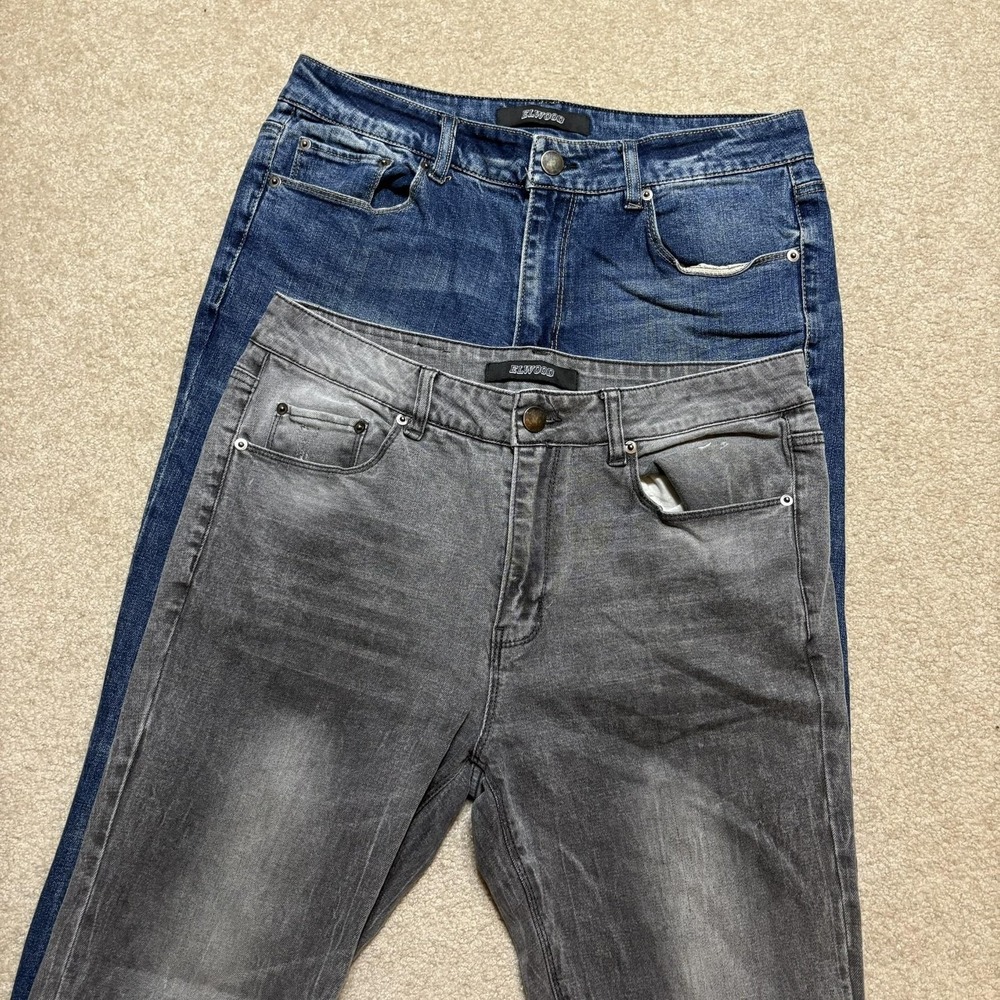 Elwood Jeans Mens 32x32 Lot 2 Blue Gray Slim Straight Denim Stretch Pants Grunge
